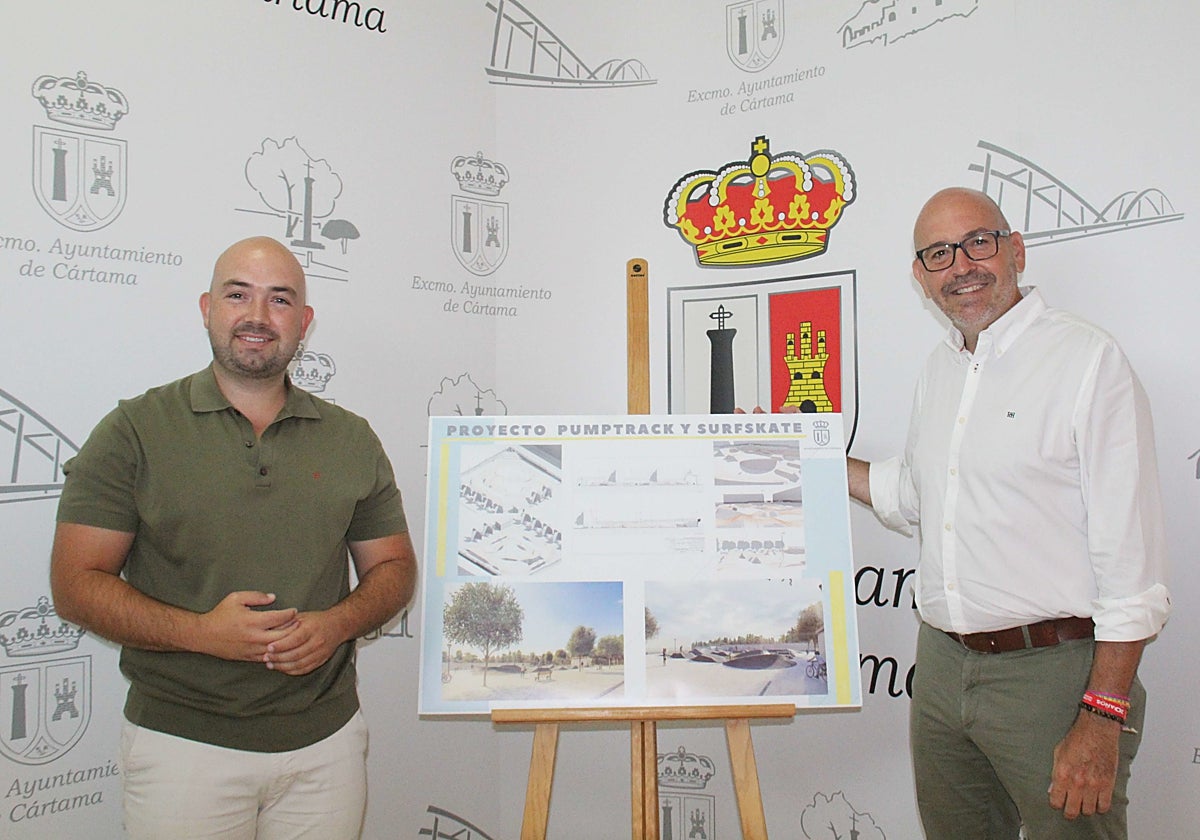 Juan Antonio Vargas, concejal de Deportes y Jorge Gallardo, alcalde de Cártama, durante la presentación del proyecto.