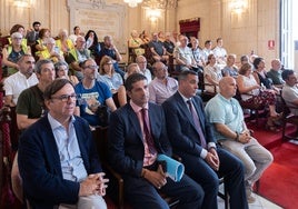 Imagen de la sillería del pasado pleno. Delante, en el centro, el gerente de Limasam, Raúl García Paine.
