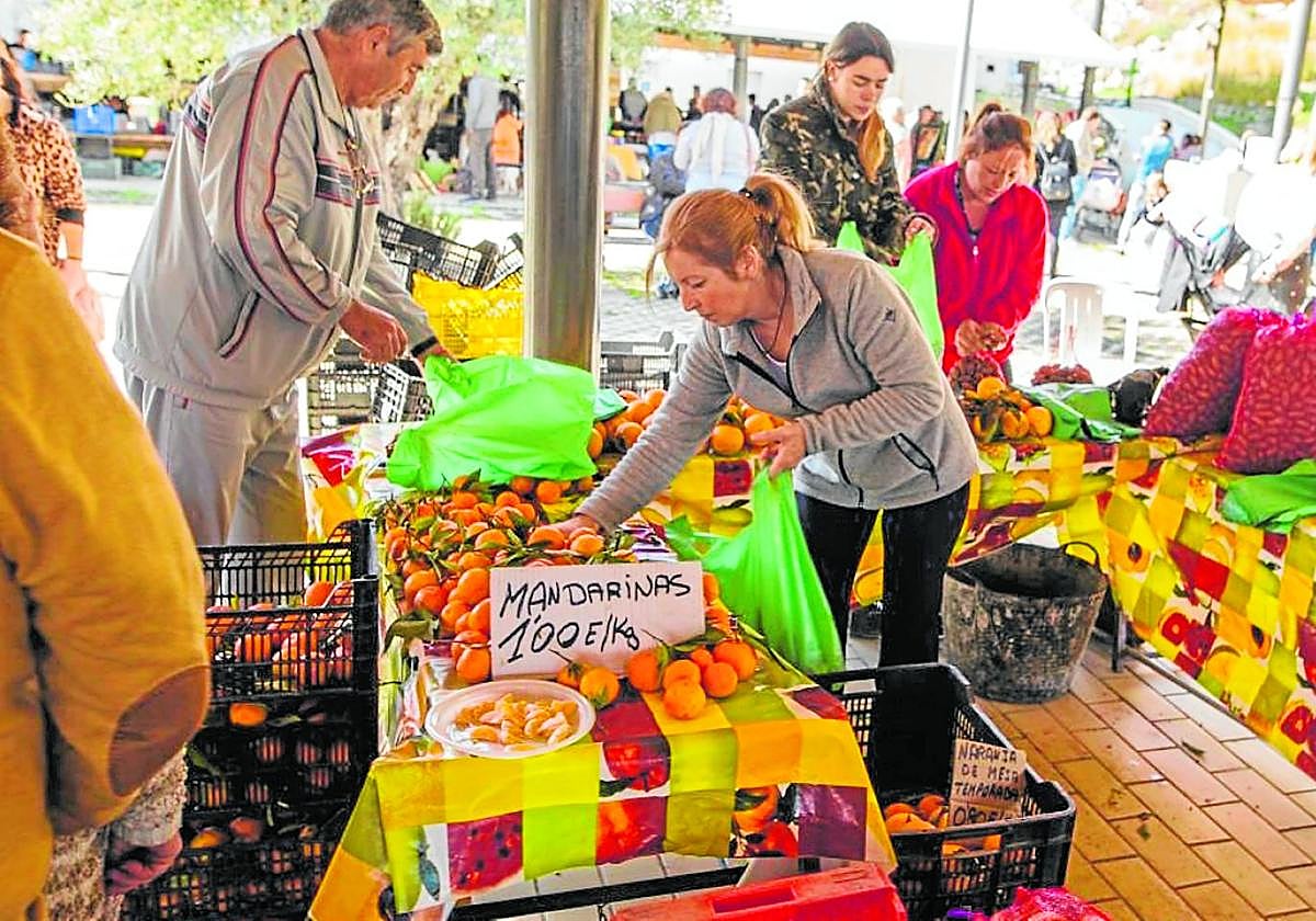 Visitantes realizan sus compras en el Mercado Agroalimentario de Coín.