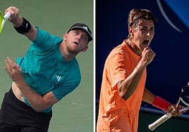 Alejandro Davidovich y su primer rival en Nueva York, Alexander Shevchenko.