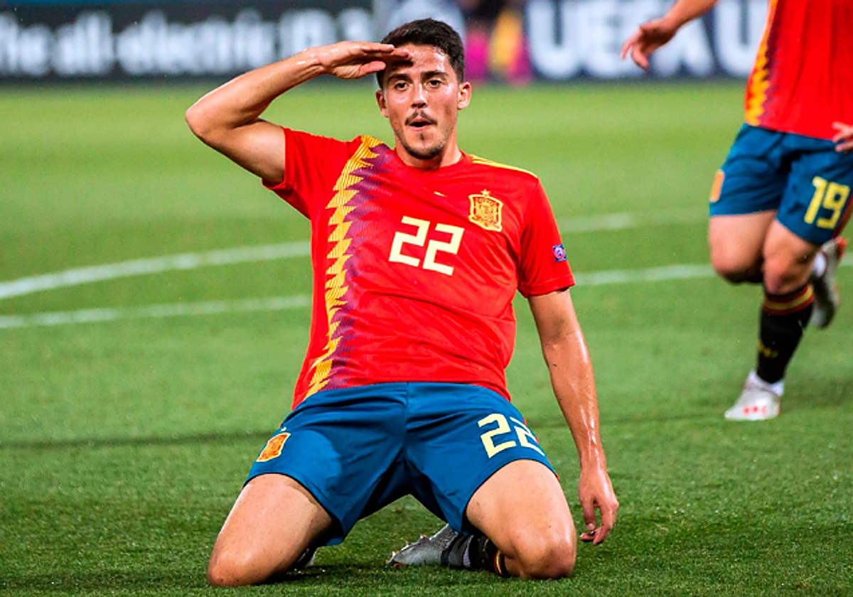 Pablo Fornals celebra un gol con la selección española sub-21.
