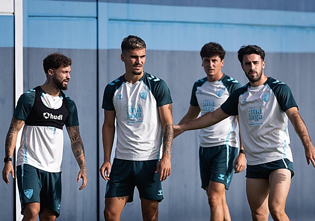 Dani Sánchez, Chupete, Dotor y Puga, en un entrenamiento reciente.