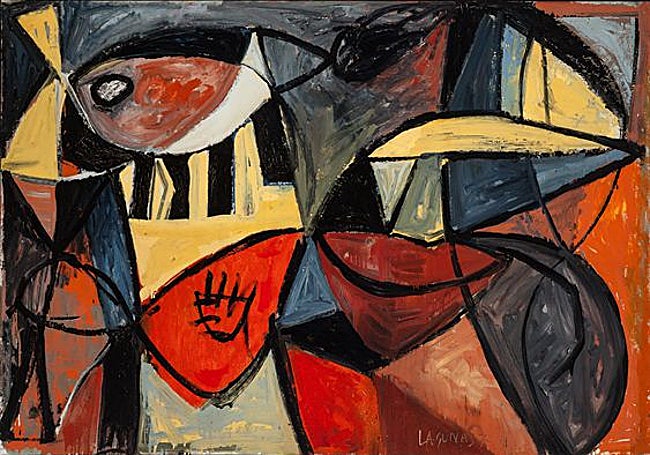 'Composición en rojo. Niñas' (1951), de Santiago Lagunas se exhibirá en el Carmen Thyssen.
