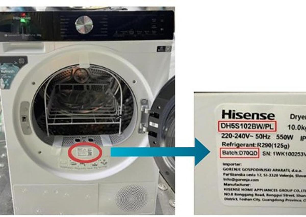 Imagen secundaria 1 - Listado de la empresa con los Batch de los modelos afectados. Dónde buscar si nuestra secadora figura en la lista de afectados Punto verde que indica que la secadora está exenta de la alerta.