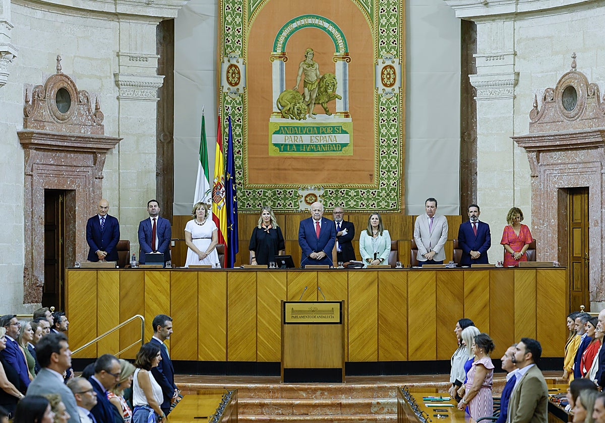 El Pleno del Parlamento en el minuto de silencio por las víctimas de Palestina, Israel y Oriente Medio.