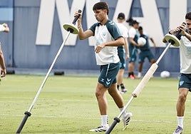 Izan Merino, en un entrenamiento de la semana pasada.