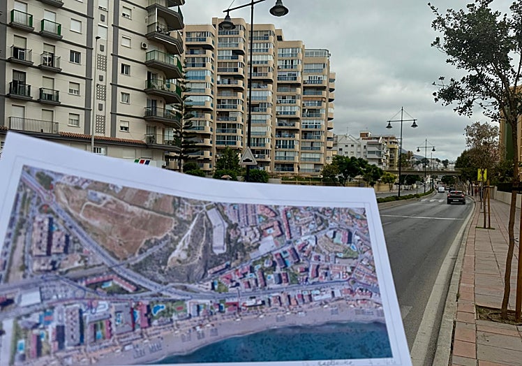Plano de la zona afectada de Fuengirola visto en la avenida de las Gaviotas.