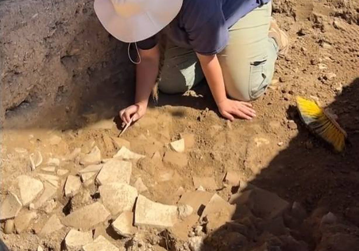 Excavación de la antigua factoría alfarera de época púnica con miles de restos de cerámica.