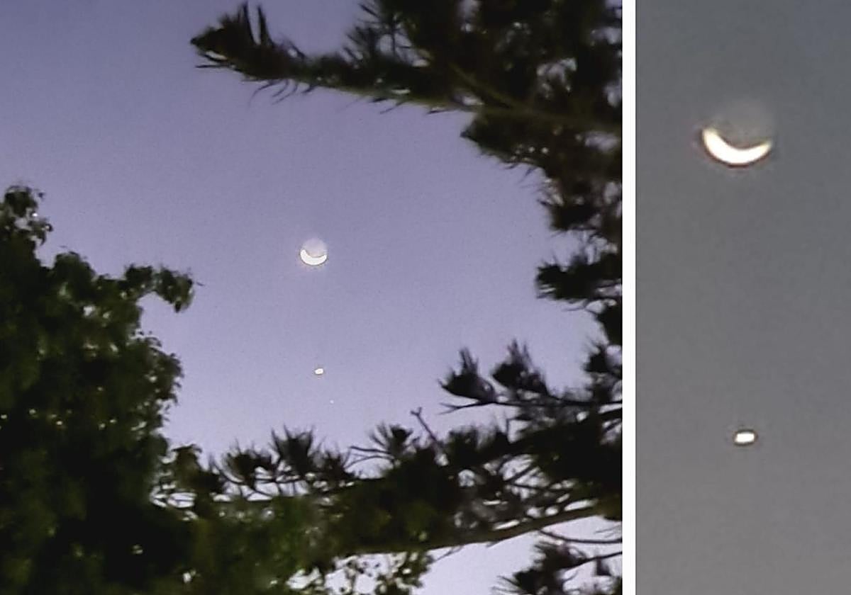 Imagen captada al amanecer desde Torre de Benagalbón, junto a un detalle ampliado del fenómeno.