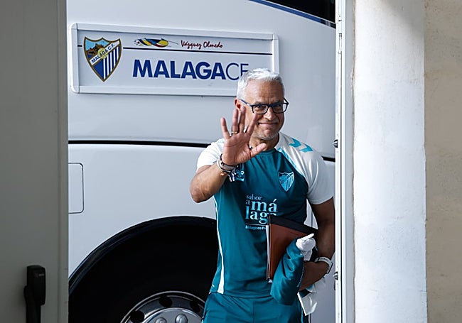 Sergio Pellicer, este miércoles en su llegada a La Rosaleda tras el entrenamiento matutino.