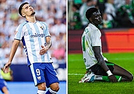 Chupete y Maguette Gueye, del Racing, se lamentan tras una ocasión.