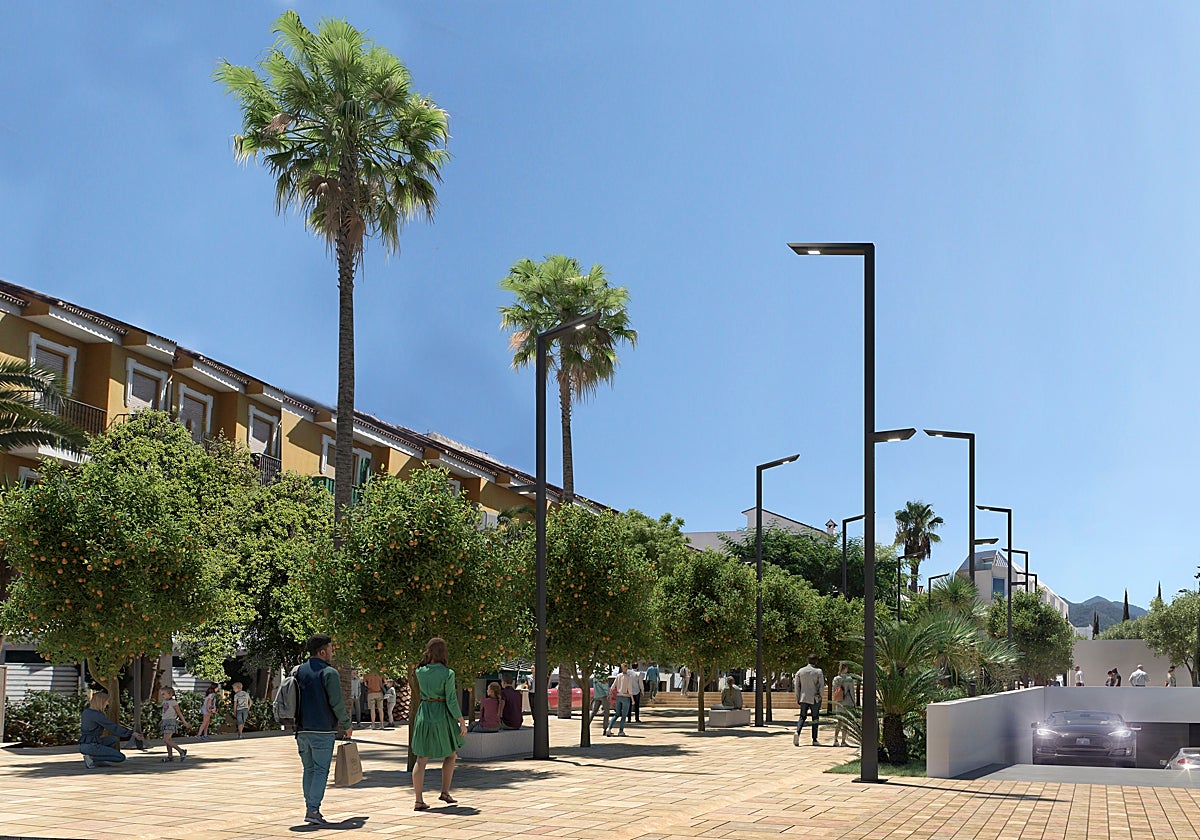 Recreación mediante infografía de la avenida Isaac Peral cuando esté construido el aparcamiento.