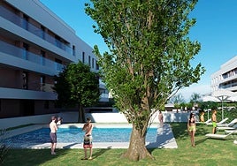 La promoción consta de dos edificios e incluye piscina.