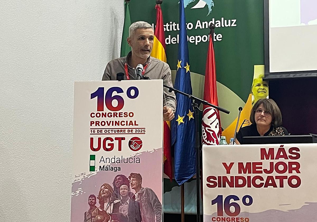 Antonio González Delgado, nuevo secretario provincial de UGT Málaga, durante su intervención.