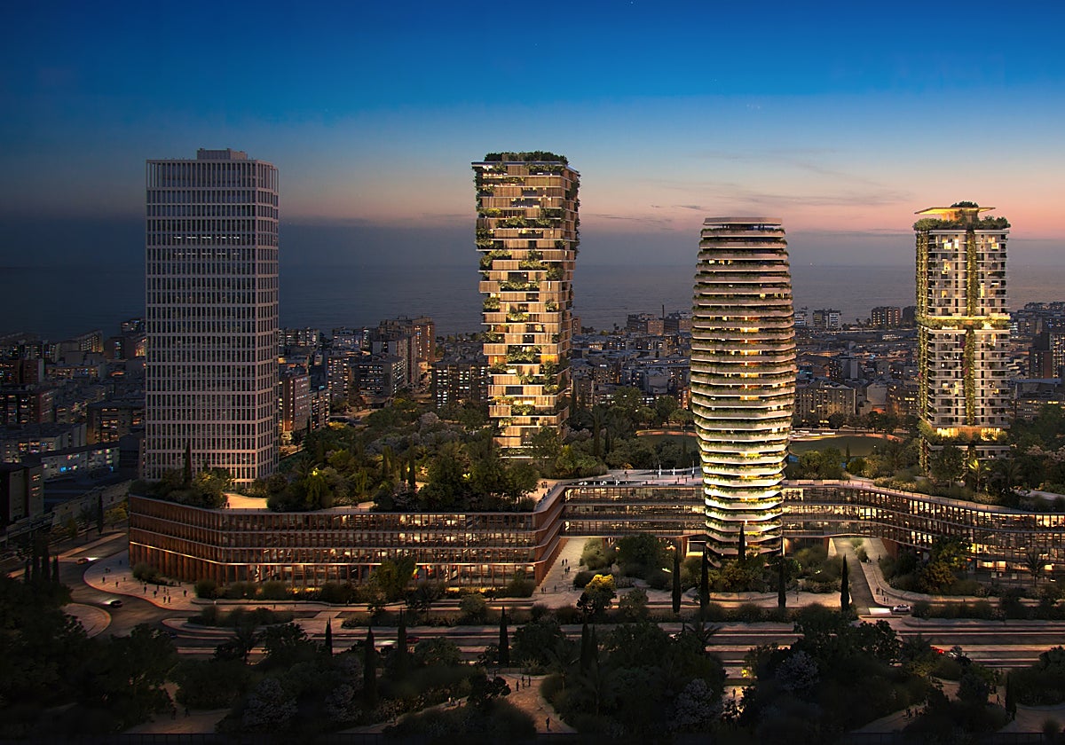 Recreación del proyecto presentado por Urbania para las torres de Repsol.