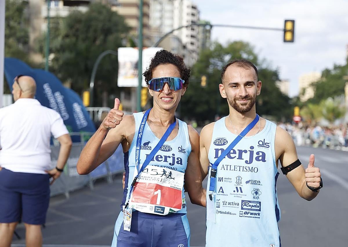 Imagen secundaria 1 - El almeriense Nabil Sebbar, campeón de la Carrera Urbana Ciudad de Málaga, con récord femenino de Nazha Machrouh