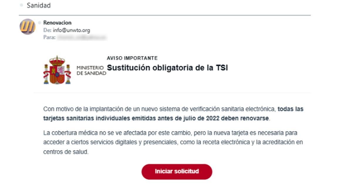 Imagen del correo fraudulento de la campaña