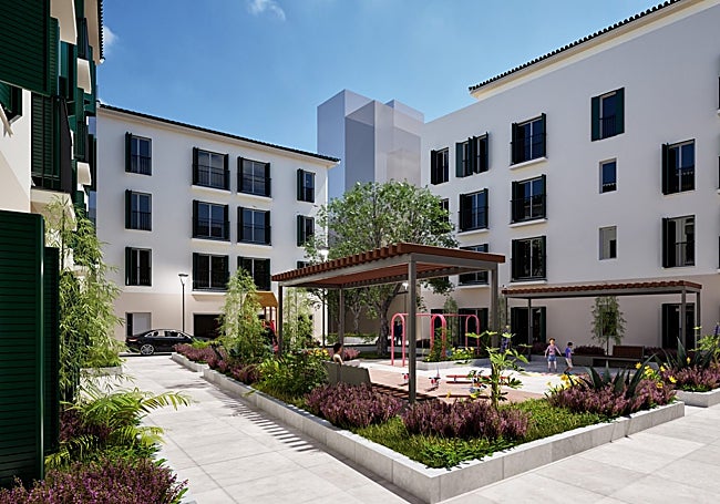 Recreación de una de las plazas interiores del proyecto de VPO de Lagunillas.