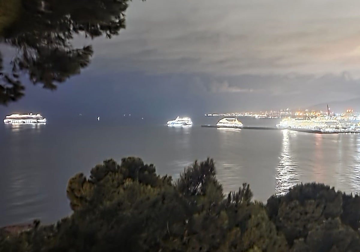 Cola de cruceros a primera hora de esta mañana para atracar en Málaga.