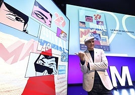 El dibujante Pepo Pérez, en la presentación del cartel de la 29 edición del Festival de Málaga.