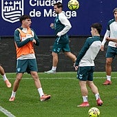Los jugadores del Málaga se entrenan este viernes.