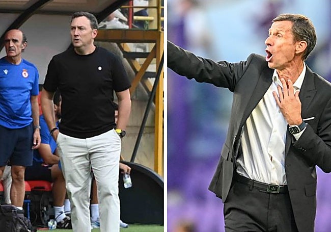 Raúl Llona y 'Cuco' Ziganda, los dos entrenadores de la Cultural Leonesa esta temporada.