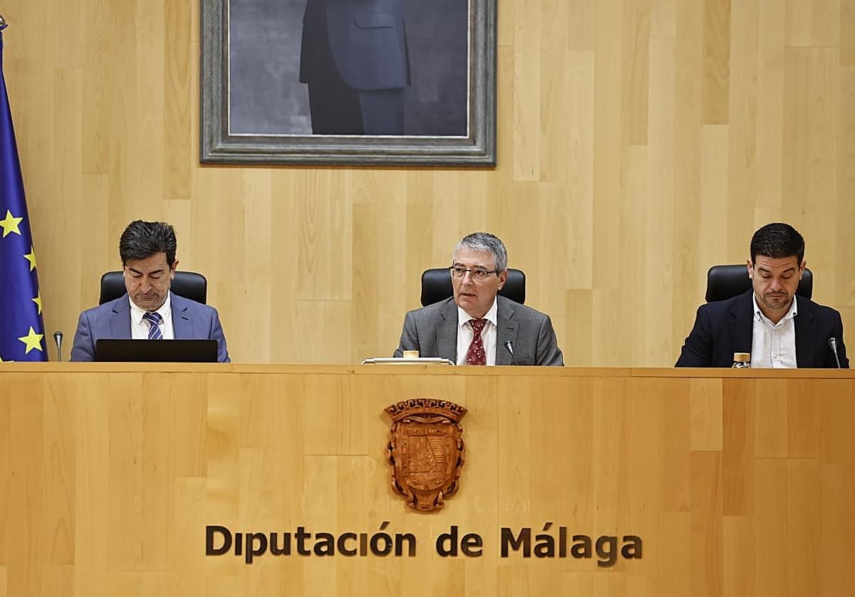 Francis Salado, presidente de la Diputación, en el centro, en el pleno de este lunes.