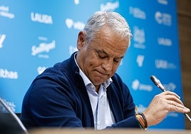 Sergio Pellicer, en la rueda de prensa de su despedida como entrenador del Málaga.