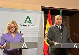 La portavoz de la Junta, Carolina España, y el consejero de Turismo y Andalucía Exterior, Arturo Bernal.