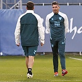 Funes, en uno de sus primeros entrenamientos al frente del Málaga.