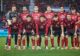 El último once del Mirandés, frente al Burgos.