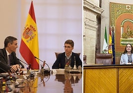 En la imagen de la izquierda, Ignacio Alonso con Pedro Sánchez; en la de la derecha, Claudia Moreno en el Parlamento.