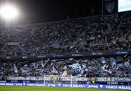 La grada del Fondo Sur de La Rosaleda, en el último partido en casa, frente al Mirandés.