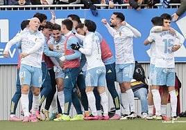 El Zaragoza celebra el tercer gol frente al Leganés.