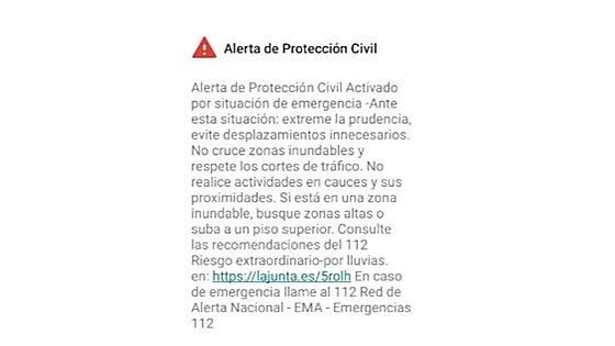 La segunda alerta de Protección Civil en los móviles, un recordatorio para la población