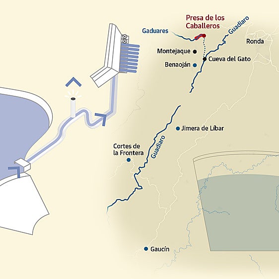 Redoblan la vigilancia sobre la presa de Montejaque, que aún tardará en vaciarse 45 días