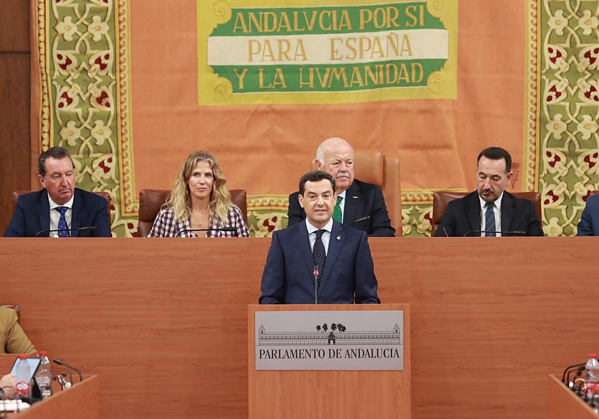 Juanma Moreno, durante el discurso de investidura.