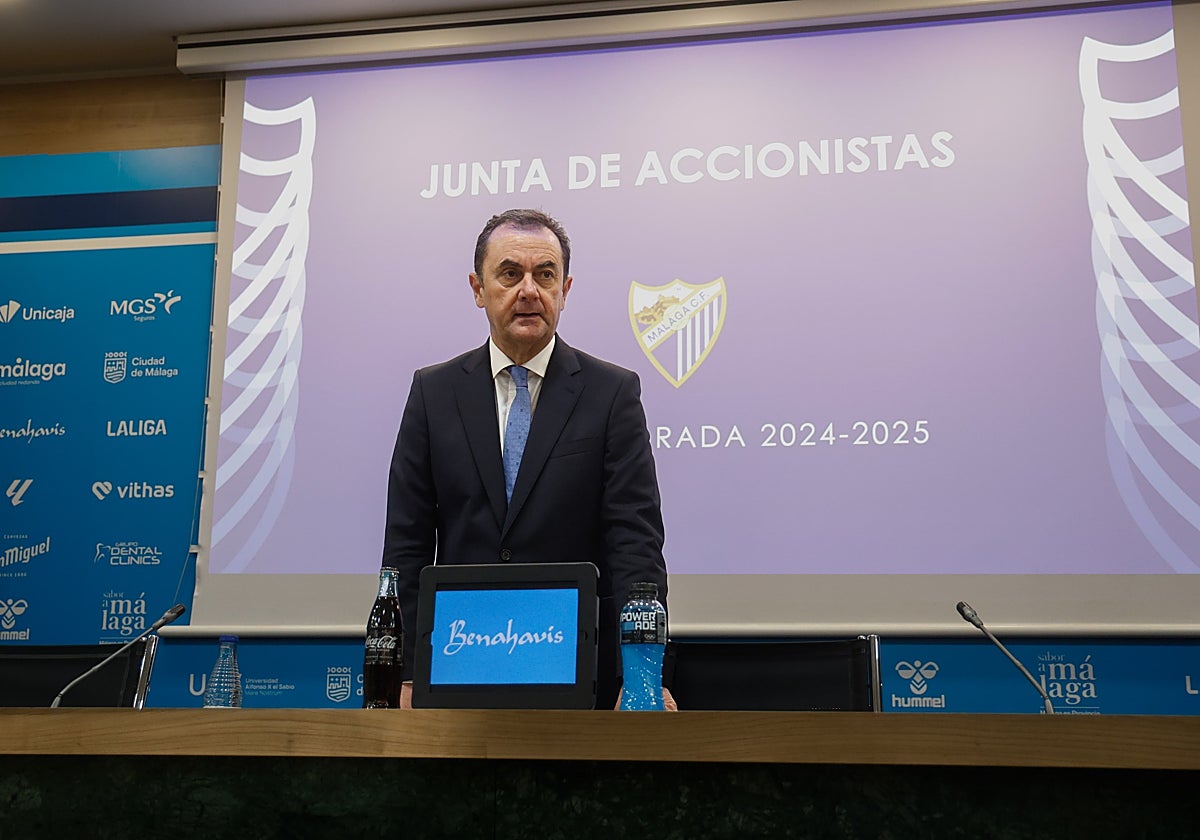 José María Muñoz, en la última junta de accionistas del Málaga.