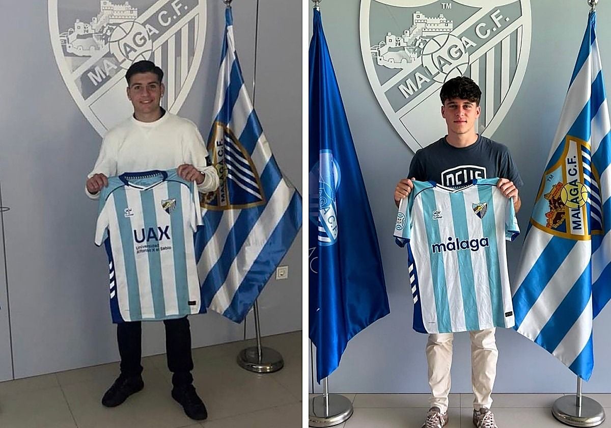 Manu Mesa y Álvaro Artiles, con la camiseta del Málaga.