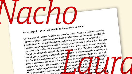 Carta de la madre de Nacho, el joven asesinado a tiros en Barcenillas