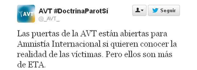 El 'tuit' de la AVT.
