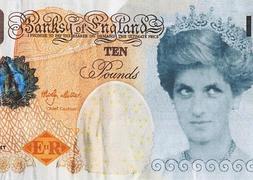 La obra consiste en una decena de billetes de diez libras con la cara de Diana de Gales. / RC