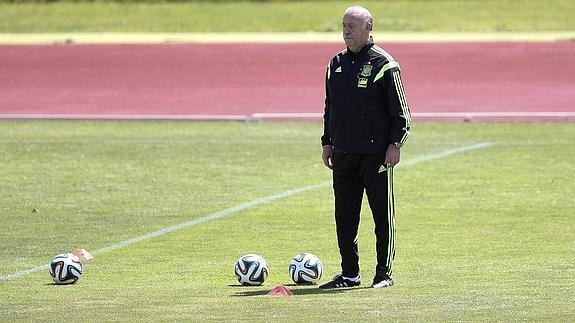 Del Bosque, durante un entrenamiento de la selección.