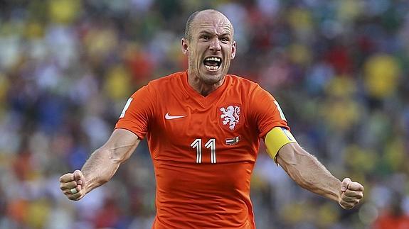 Robben celebra el triunfo de Holanda. 