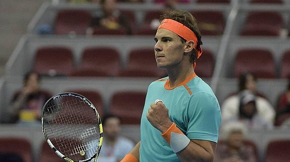 Rafa Nadal celebra un punto contra Gasquet. 