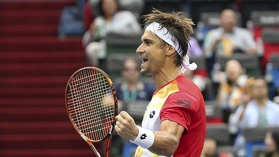 David Ferrer celebra la victoria. 