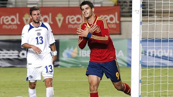 Morata celebra un gol a Bosnia. 