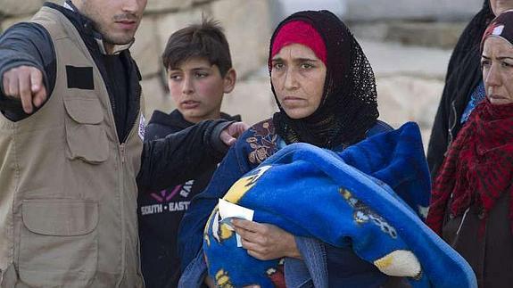 Familia siria acogida en Líbano.