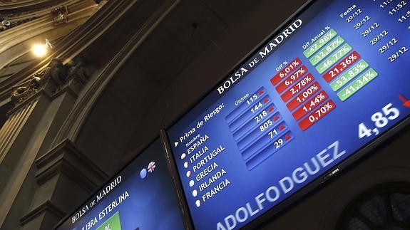 Paneles de la Bolsa de Madrid. 