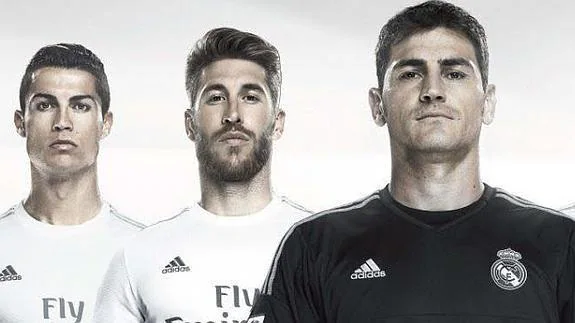 Imagen facilitada por Adidas con Cristiano (i), Ramos (c) y Casillas (d). 